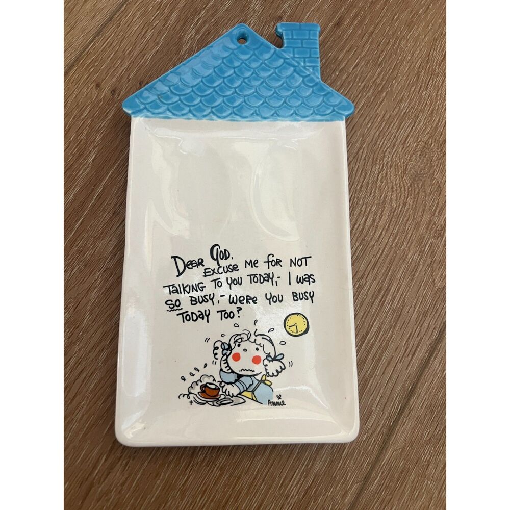 Vtg‎ Enesco Ceramic Double Spoon-rest Dear God Kids Collection House Shape Japan